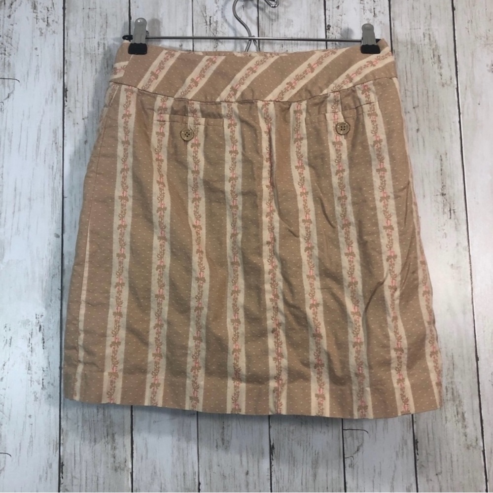 Ann Taylor Loft Floral Stripe Pencil Tan and Cream Skirt 0 - Picture 2 of 11